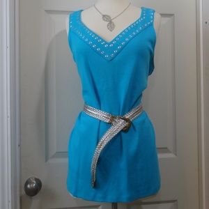 RAFAELLA - Riveted Brilliant Blue V-neck Tank Top!